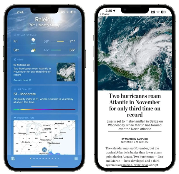 绥棱苹果14维修分享iPhone 14手机如何看天气时顺带看新闻 