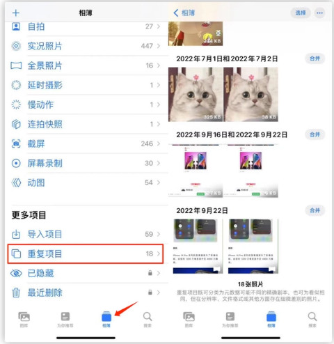 绥棱苹果手机维修分享iOS 16 中相册重复项目功能使用方法 