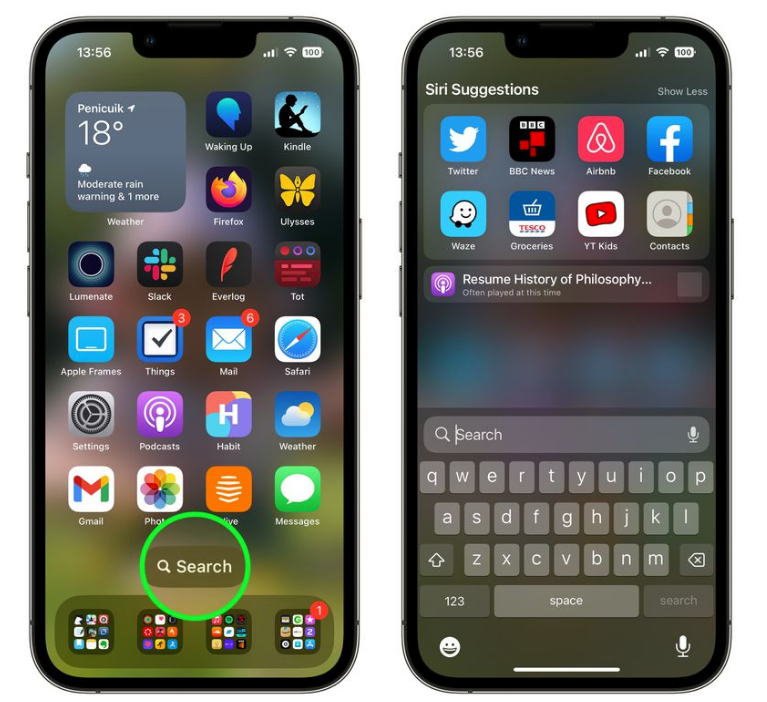 绥棱苹果手机维修分享升级到 iOS 16 后，如何删除主屏幕上的搜索按钮 